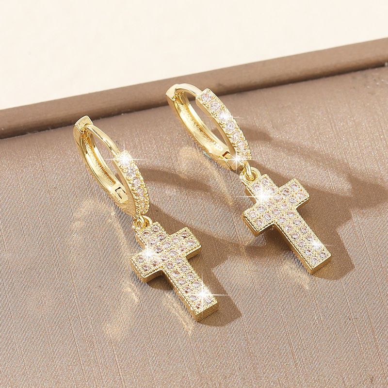 Full zircon cross earrings