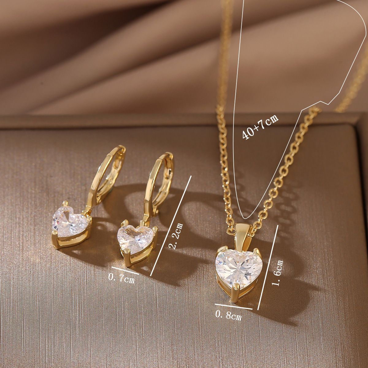 Heart shaped zircon earrings necklace set