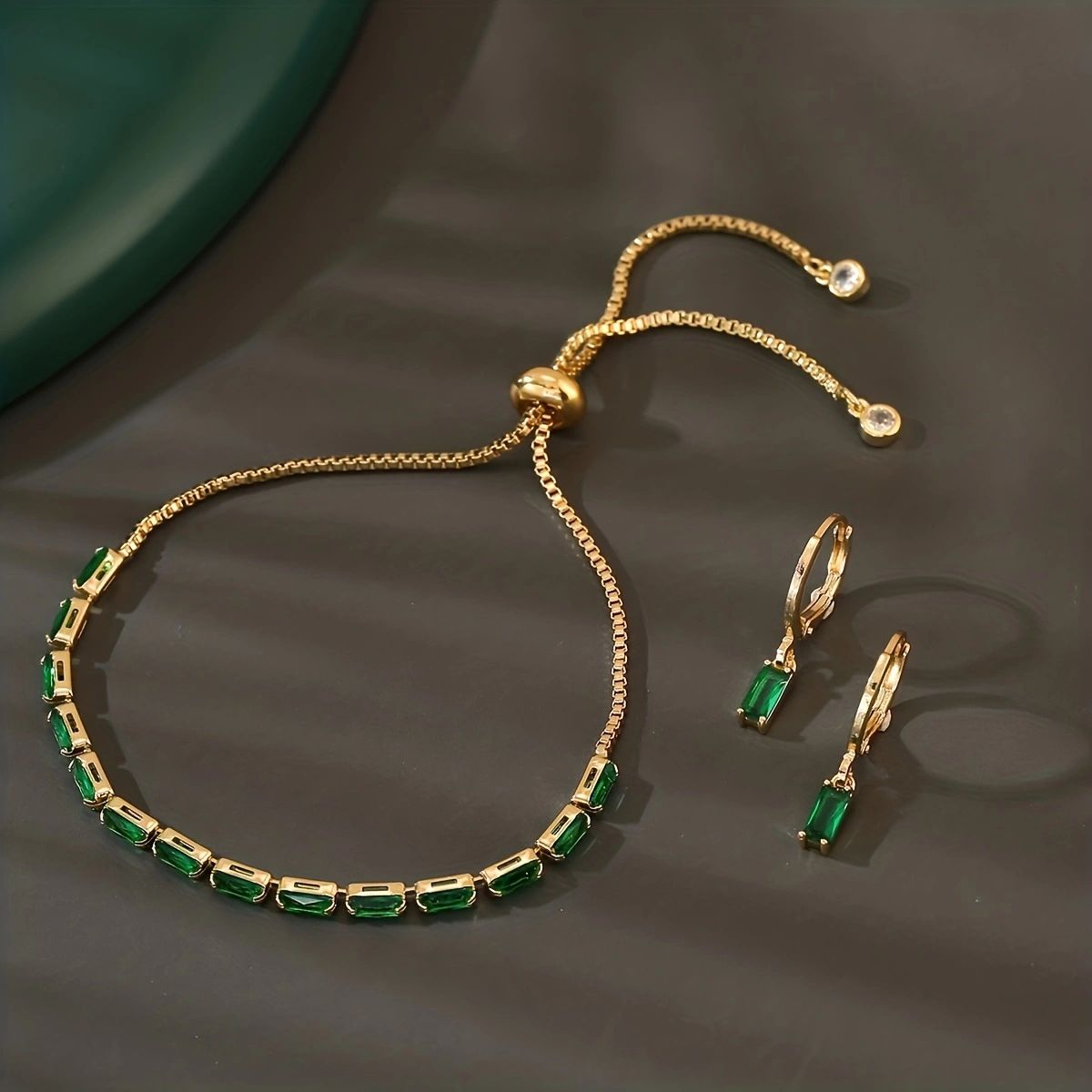 Copper inlaid zirconium earring bracelet set