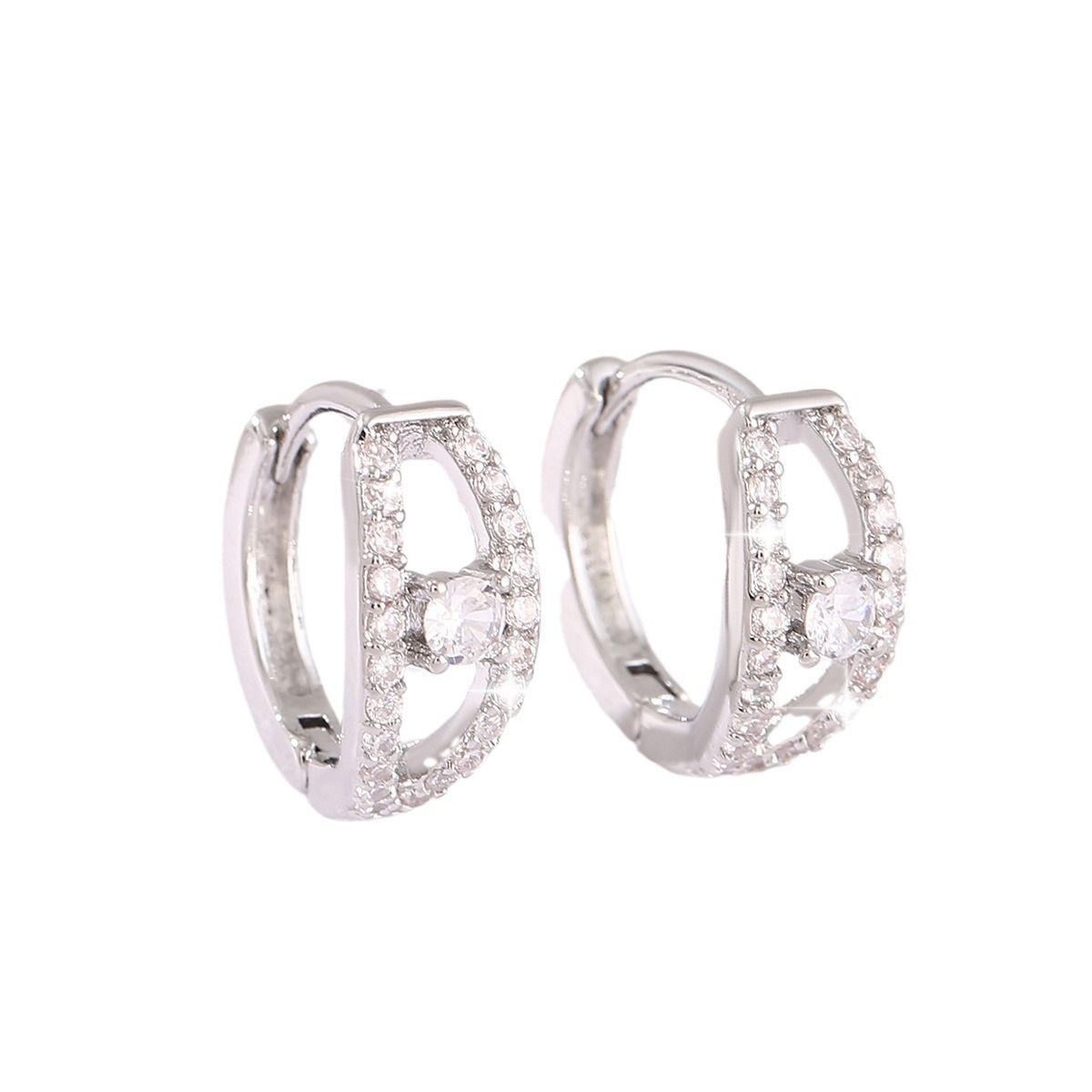 Copper inlaid zirconium geometric circular earrings