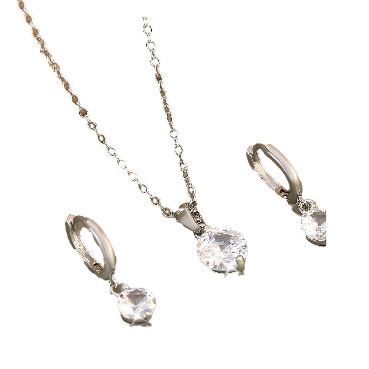 Copper inlaid zirconium water droplet pendant earrings necklace three piece set