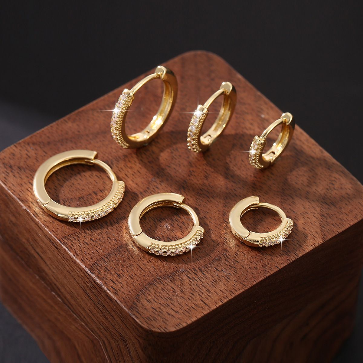 6pcs Copper Zirconia Geometric Round Earrings