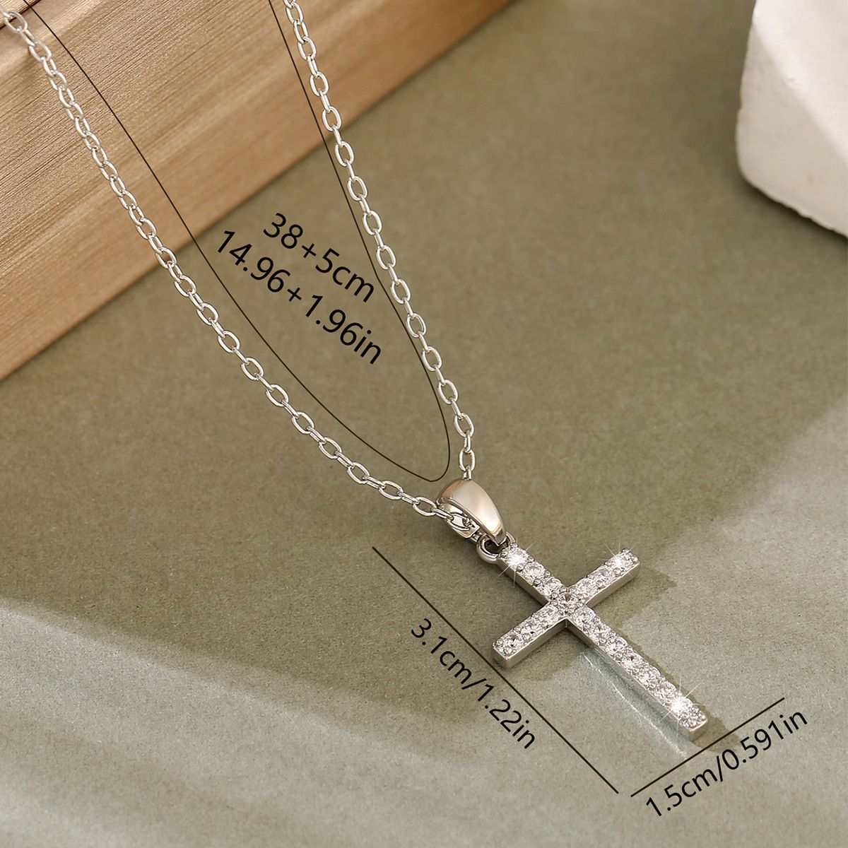Copper inlaid zircon cross necklace