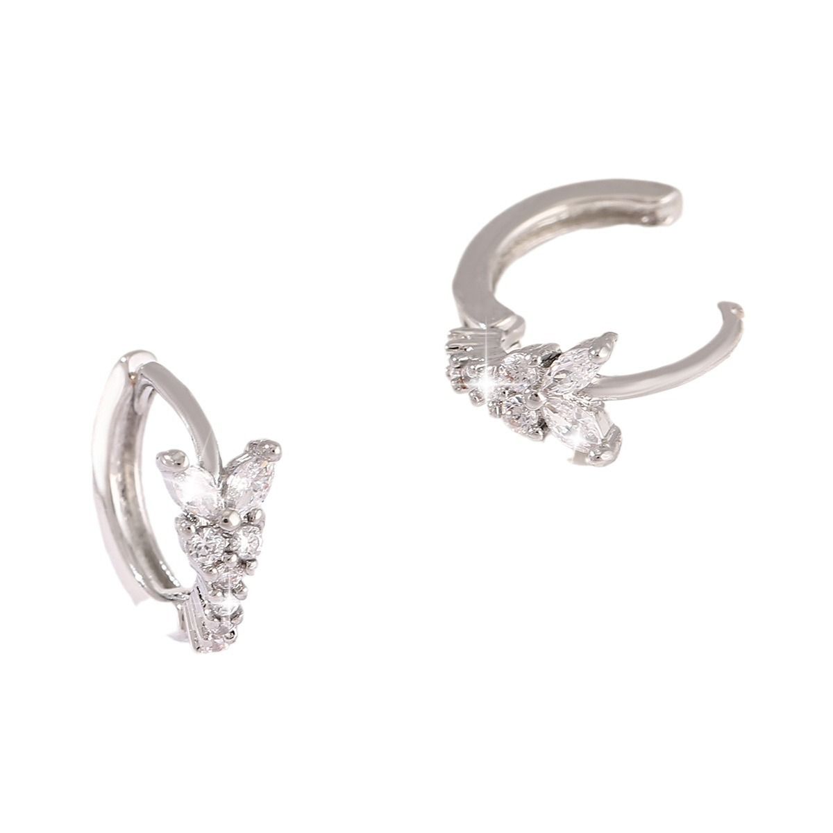 Copper inlaid zirconium geometric circular butterfly earrings