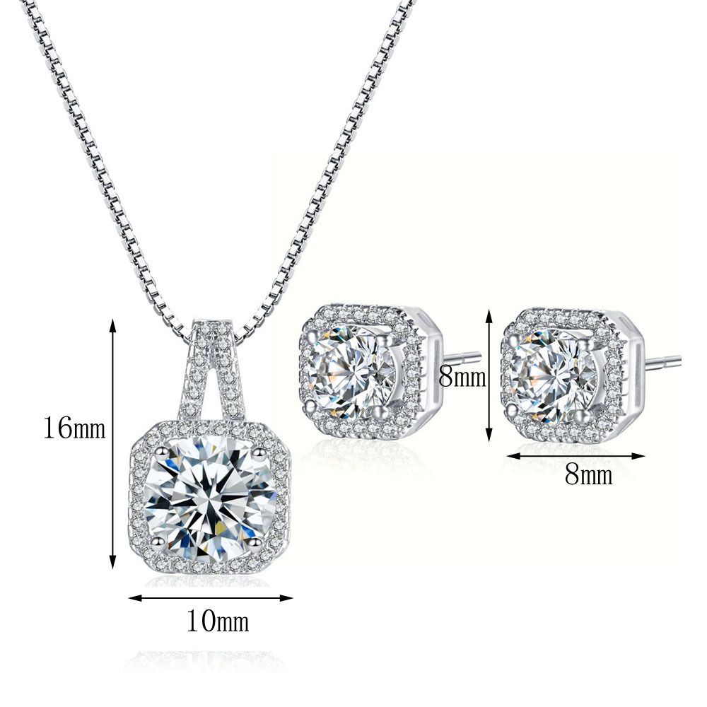Micro inlaid square zircon earring necklace set