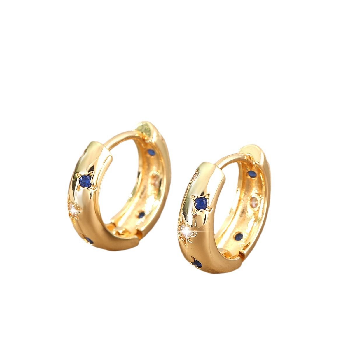 Copper inlaid colorful zirconium star moon earrings