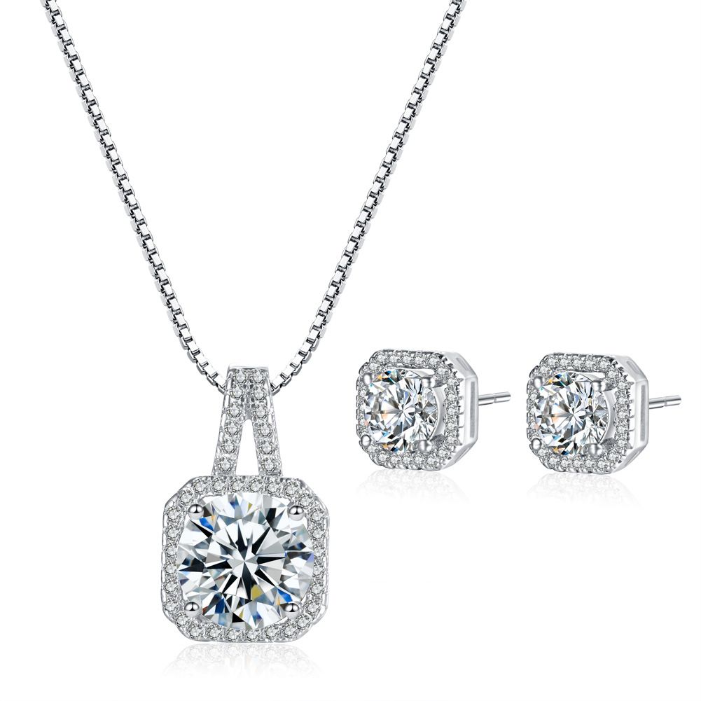 Micro inlaid square zircon earring necklace set