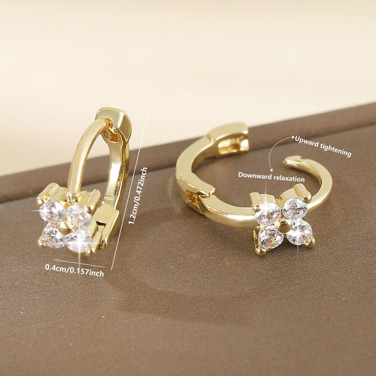 Golden Zircon Small Flower Ring Earrings