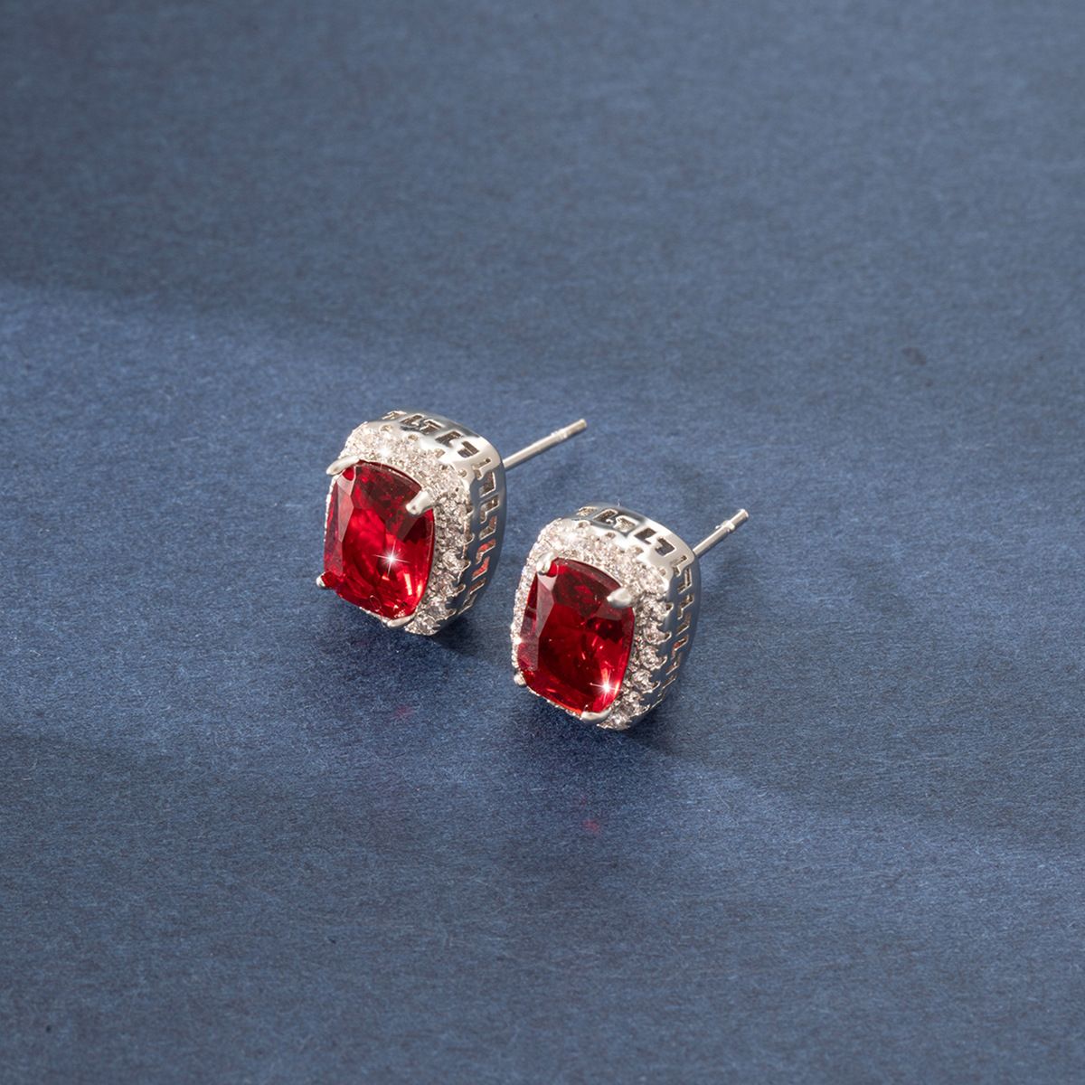 Light luxury geometric ruby earrings