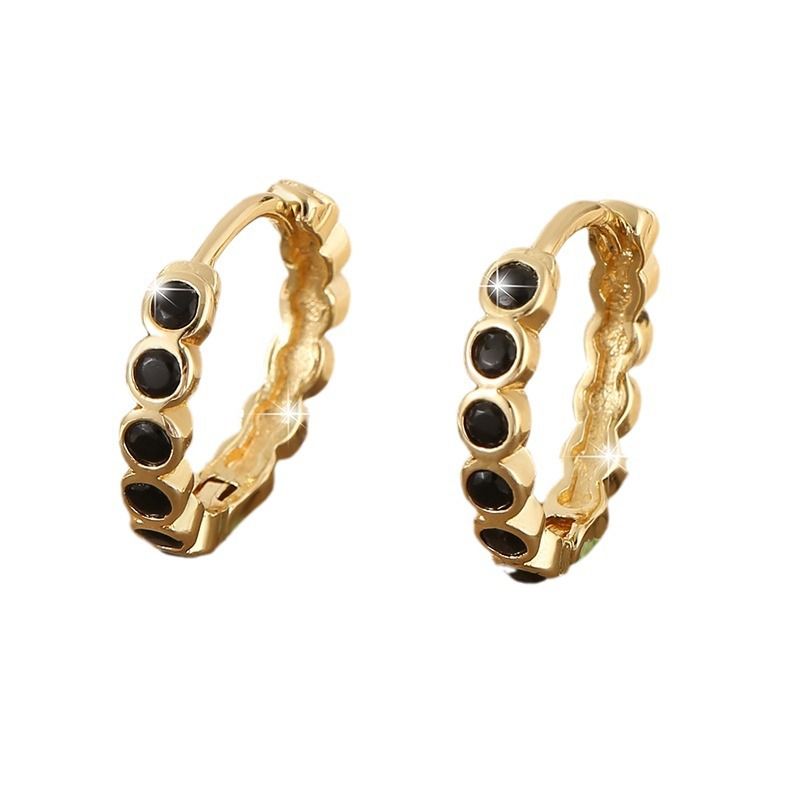 Copper inlaid colored zircon round earrings