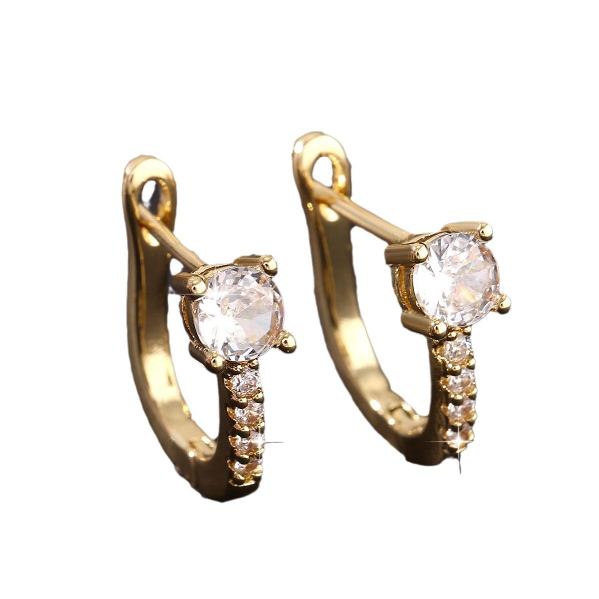 Copper inlaid zirconium geometric circular earrings