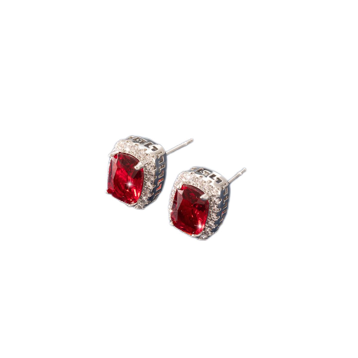 Light luxury geometric ruby earrings
