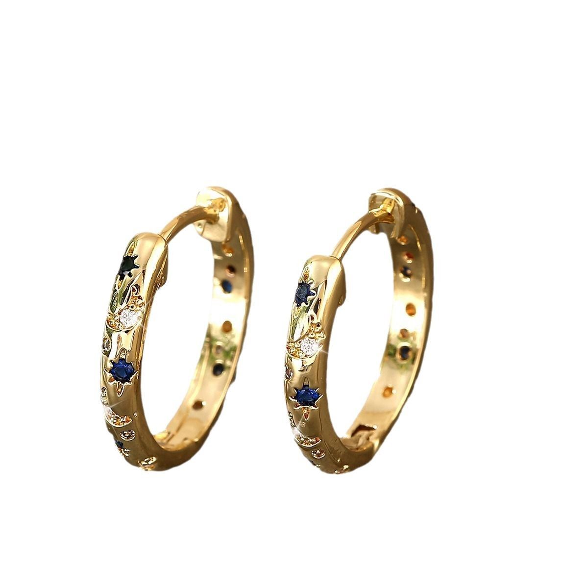 Copper inlaid colored zirconium earrings