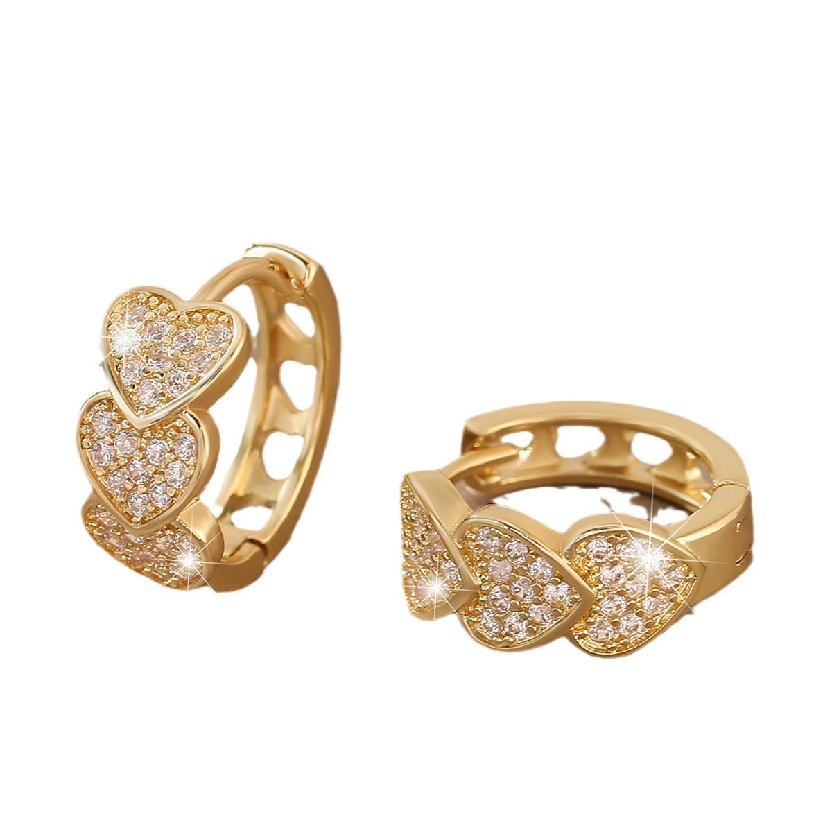 Copper inlaid zirconium heart ear ring