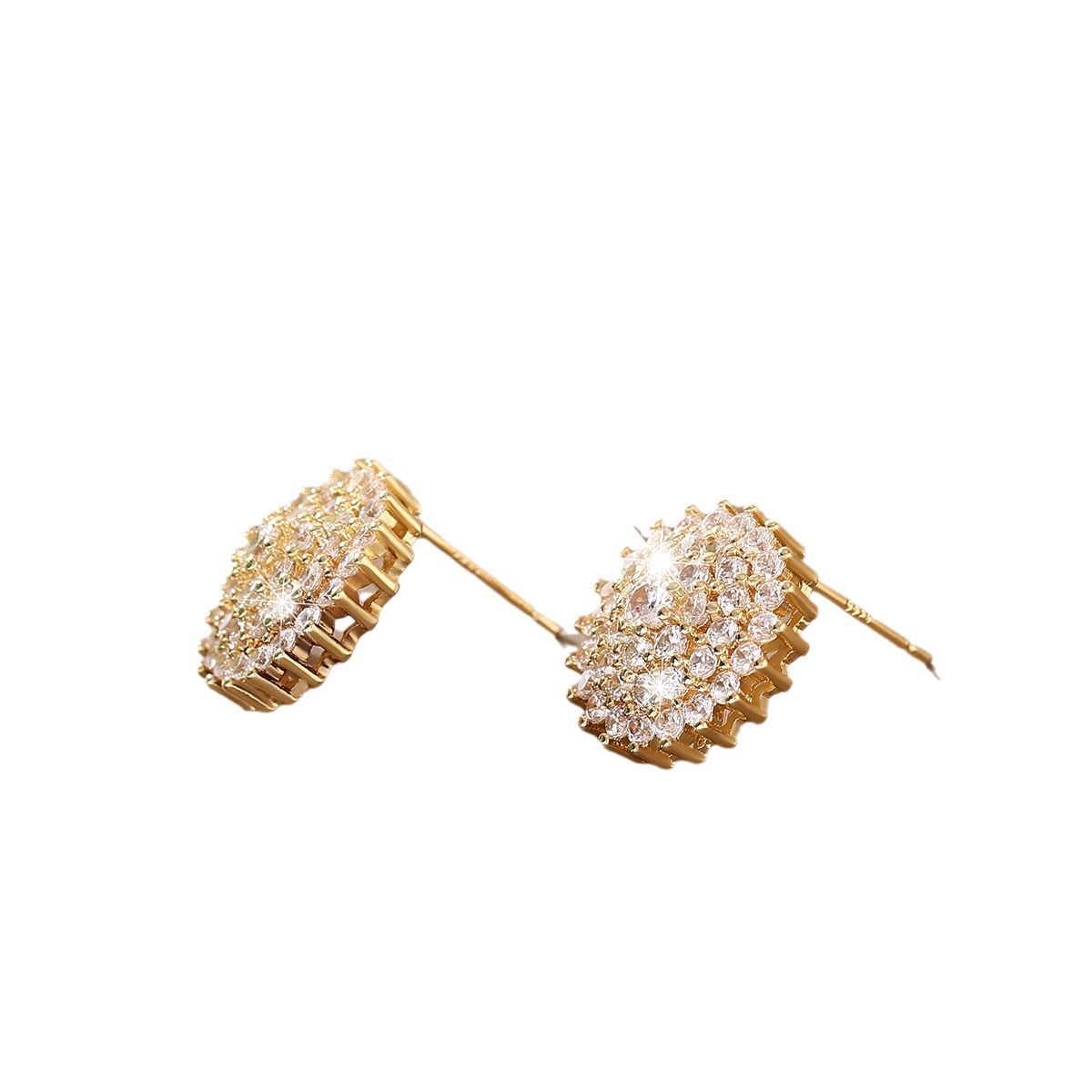 Copper inlaid zirconium sunflower earrings