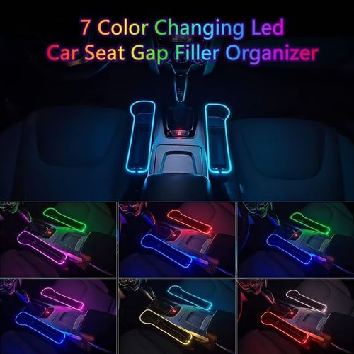 Car Seat Gap Storage Box with 7 Color RGB Ambient Light & Dual USB Fast Charging Ports