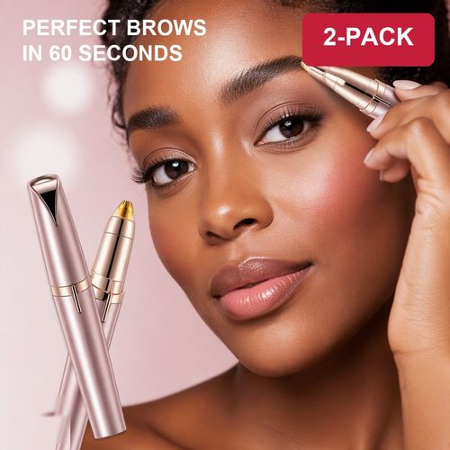 2-Pack Electric Eyebrow Trimmer with Brow Brushes — Rechargeable, Painless, Beginner-Friendly | Lipstick-Size Hair Remover for Perfect Brows Anywhere