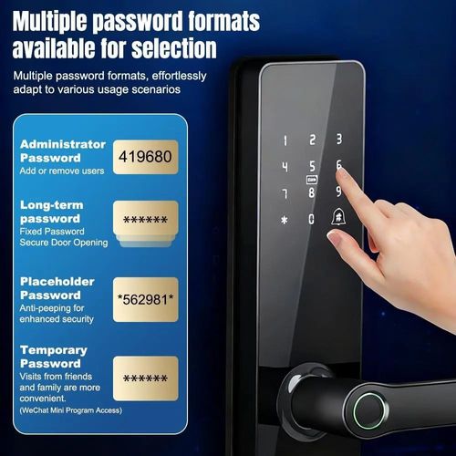One-touch door lock: fingerprint, PIN, card, key, anti-tamper alarm