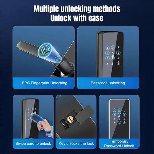 One-touch door lock: fingerprint, PIN, card, key, anti-tamper alarm