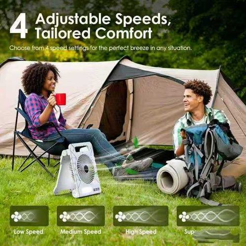 Solar-Powered Fan, Portable Power Bank (4000 mAh), LED Light