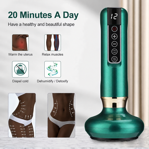 3-in-1 Rechargeable Massage Tool: Cupping, Gua Sha, 12-Speed LED Display