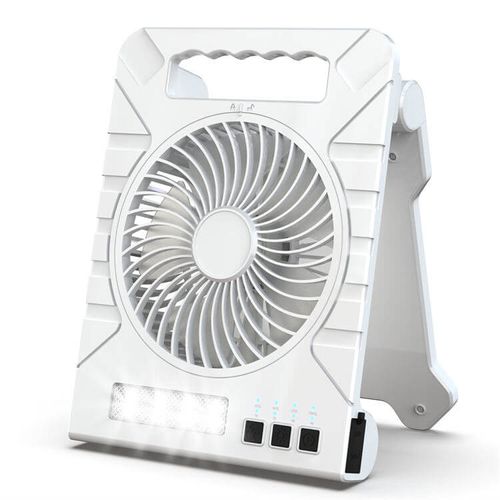 Solar-Powered Fan, Portable Power Bank (4000 mAh), LED Light