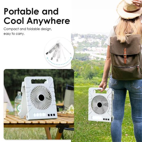 Solar-Powered Fan, Portable Power Bank (4000 mAh), LED Light