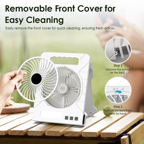 Solar-Powered Fan, Portable Power Bank (4000 mAh), LED Light