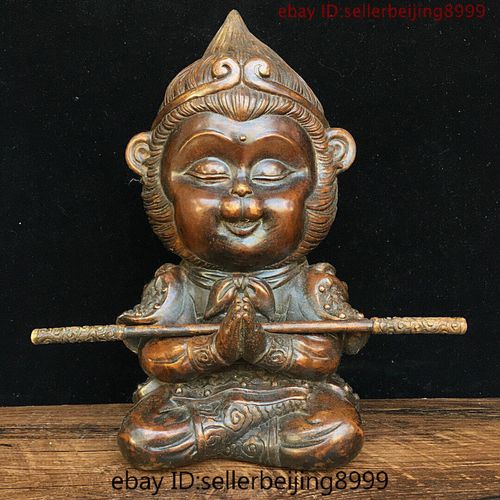 China Copper Bronze Monkey King Sun Wukong Mars Buddha Hold Golden cudgel Statue
