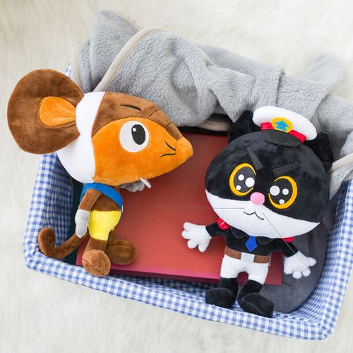 Official Black cat Sheriff White Cat Black Cat One Ear Plush Doll Toy Plushie