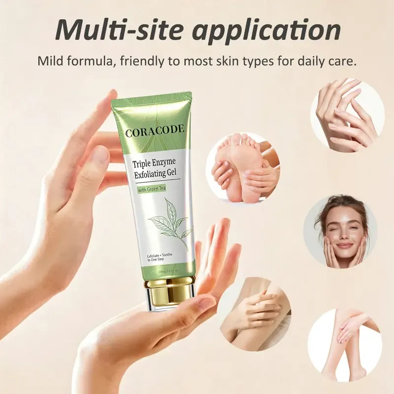 Triple Enzyme Exfoliating Gel Tube - Green Tea Aqua Peel, Gentle Face Scrub with Fruit Enzymes, AHA, BHA & Hyaluronic Acid, Hydrating Acne Care, Anti-Wrinkle, Clogged Pores Solution, 100ml for Adults (Exfoliate for Soft Skin Routine)