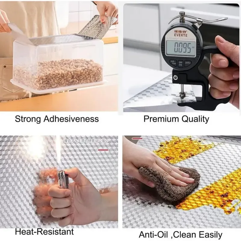 Kitchen Wallpaper – Oil-Proof, Waterproof, Fire-Resistant Self-Adhesive Contact Paper | Aluminium Foil Backing Cabinet Liner | Heat-Resistant Peel & Stick Removable Wallpaper | 1.4ft x 16.5ft | Silver Cube Texture Non-Woven Fabric