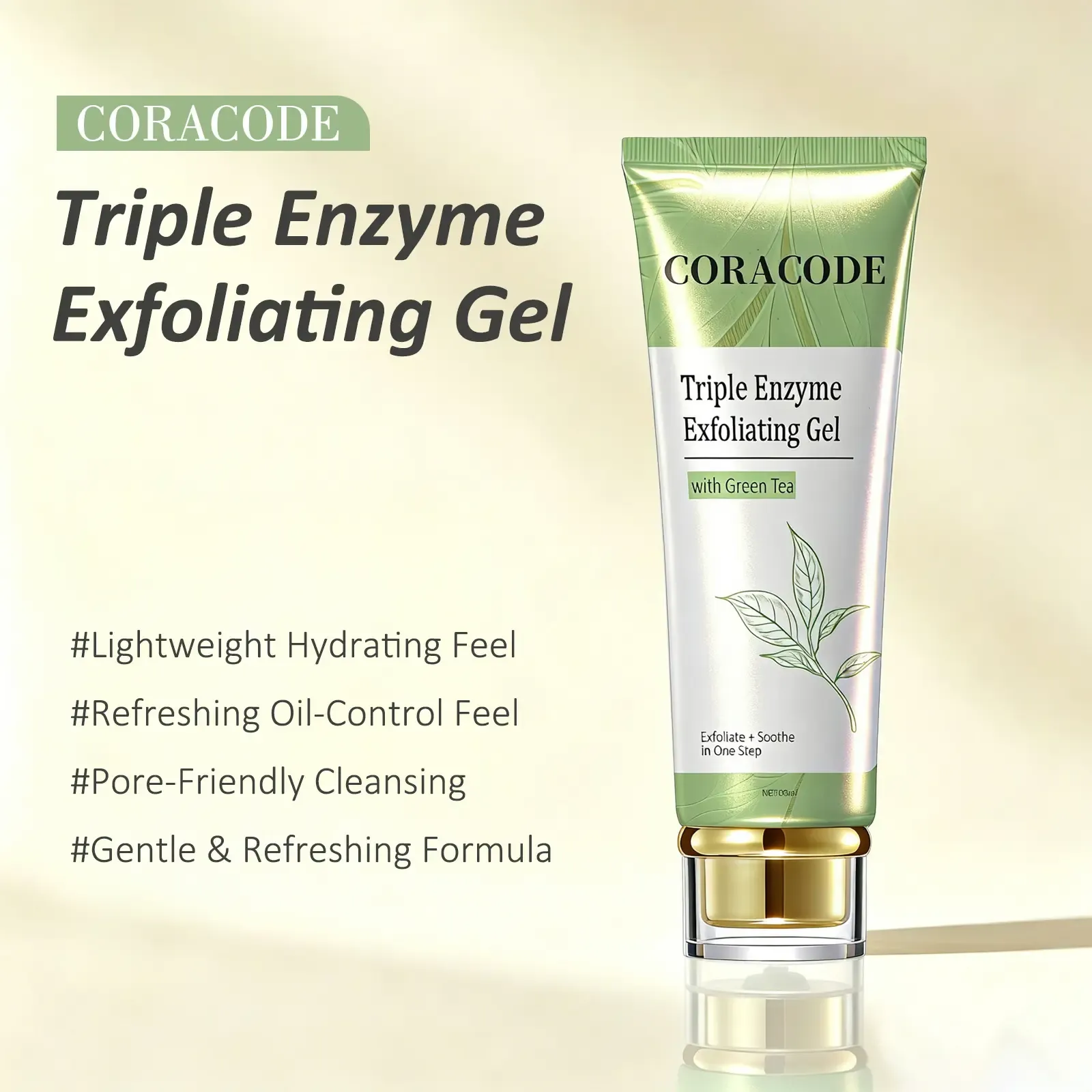 Triple Enzyme Exfoliating Gel Tube - Green Tea Aqua Peel, Gentle Face Scrub with Fruit Enzymes, AHA, BHA & Hyaluronic Acid, Hydrating Acne Care, Anti-Wrinkle, Clogged Pores Solution, 100ml for Adults (Exfoliate for Soft Skin Routine)