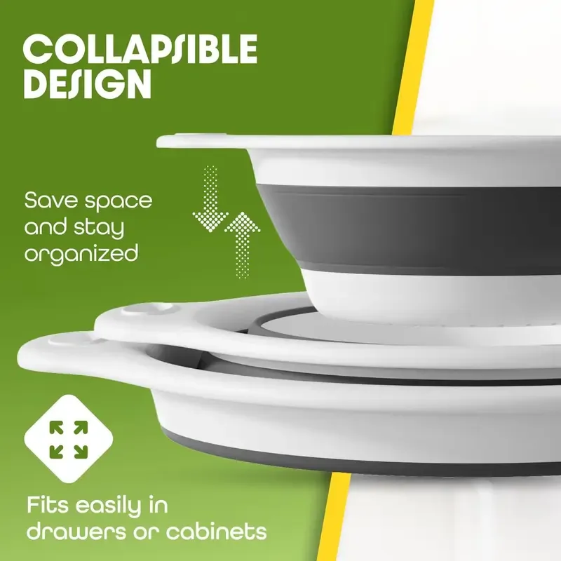 Collapsible Colanders 3-Pack Sturdy Kitchen Strainer Set, Compact with Over-Sink Self-Drainage Base