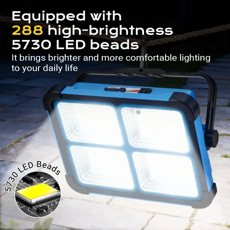 Solar Rechargeable LED Work Light , USB & Type-C Charging, 5 Lighting Modes, IP66 Waterproof, Magnetic, SOS Emergency Signal, Adjustable Stand