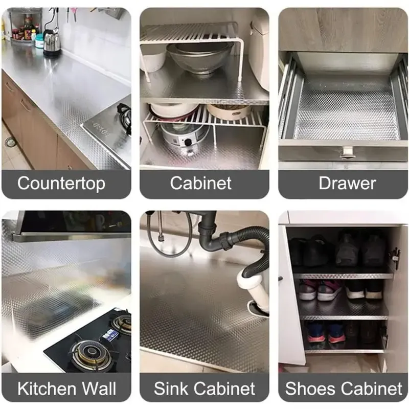 Kitchen Wallpaper – Oil-Proof, Waterproof, Fire-Resistant Self-Adhesive Contact Paper | Aluminium Foil Backing Cabinet Liner | Heat-Resistant Peel & Stick Removable Wallpaper | 1.4ft x 16.5ft | Silver Cube Texture Non-Woven Fabric