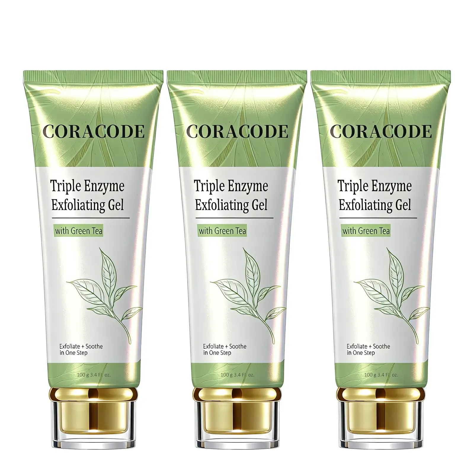 Triple Enzyme Exfoliating Gel Tube - Green Tea Aqua Peel, Gentle Face Scrub with Fruit Enzymes, AHA, BHA & Hyaluronic Acid, Hydrating Acne Care, Anti-Wrinkle, Clogged Pores Solution, 100ml for Adults (Exfoliate for Soft Skin Routine)