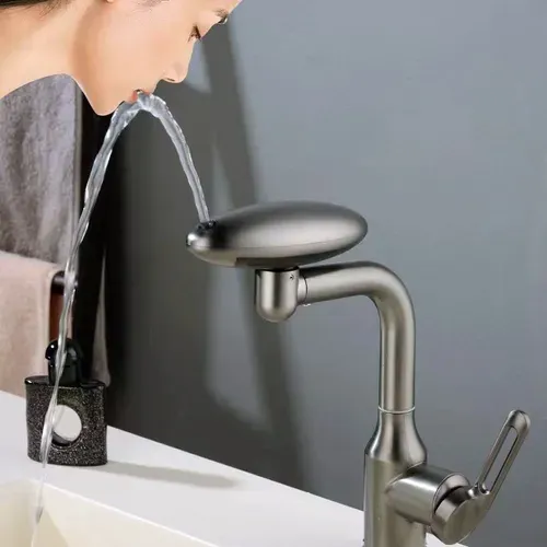 Hot sale matte gray bathroom faucet rain waterfall basin faucet deck hidden hot and cold mixer sink faucet 833 sales