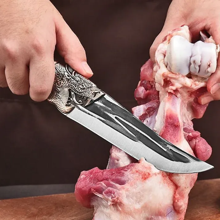 Bone cutting knife with dragon decoration and sheath
