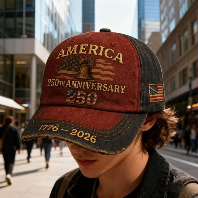 United States 250th Anniversary Red Cap, 250th Patriotic Baseball Cap, Adjustable Retro Embroidered Hat for Men Women Gifts