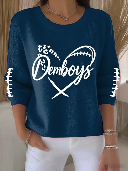 Women's Football Print V Neck T-shirt