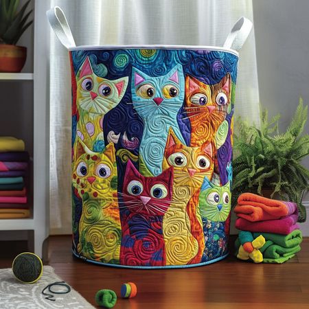 Cozy Cat Colony Quilted Laundry Basket NCU0PTT1166