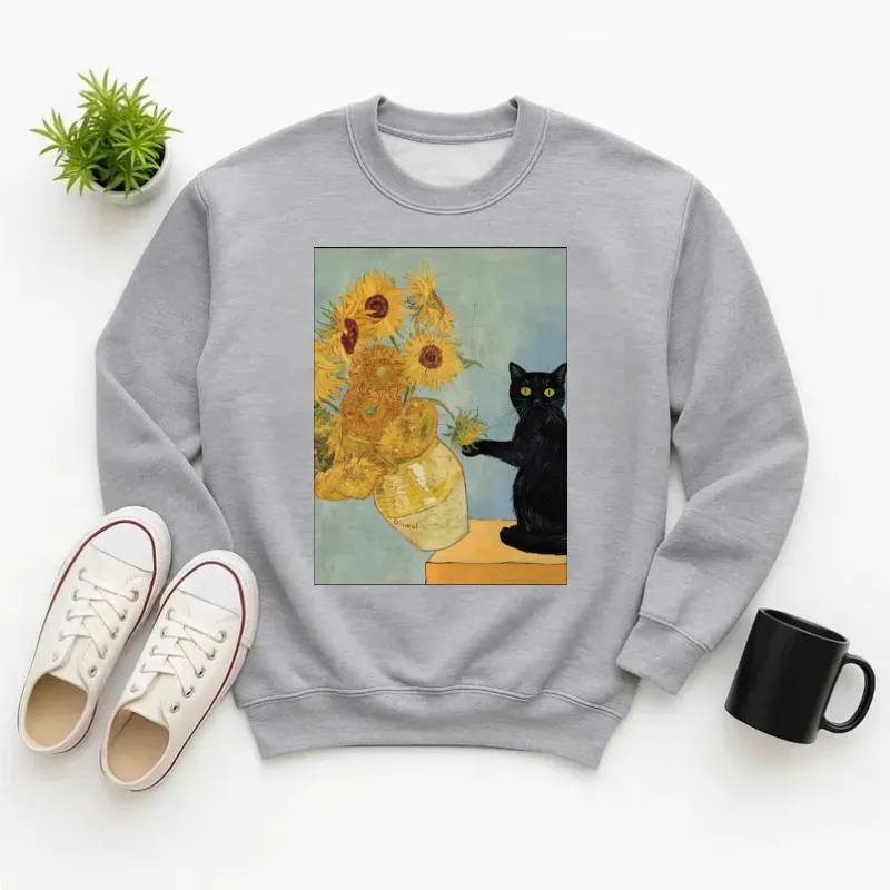 Personalized-Van Gogh Cat Sweatshirt, Van Gogh Black Cat Hoodie, Cute Black Cat Shirt, Funny Cat Long Sleeve, Cat Lovers Gift, Gift For Her, Trendy Shirt