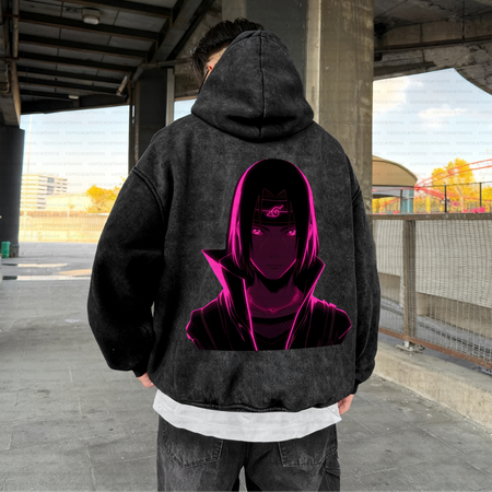 Unisex Anime Graphic Water wash Streetwear Vintage Hoodie