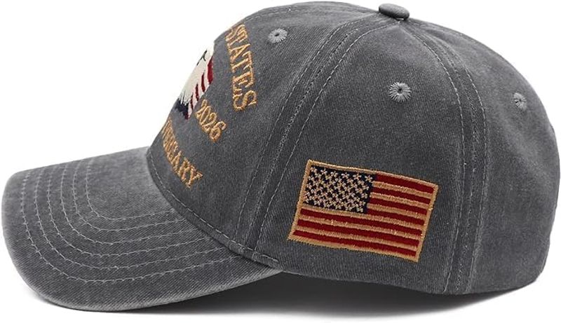 USA 250th Anniversary Hat, Adjustable 250th Anniversary Printed Patriotic Baseball Caps, Tribute Retro Washed Hat