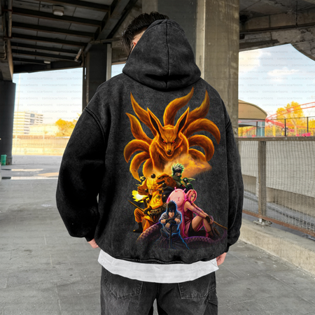 Unisex Anime Graphic Water wash Streetwear Vintage Hoodie