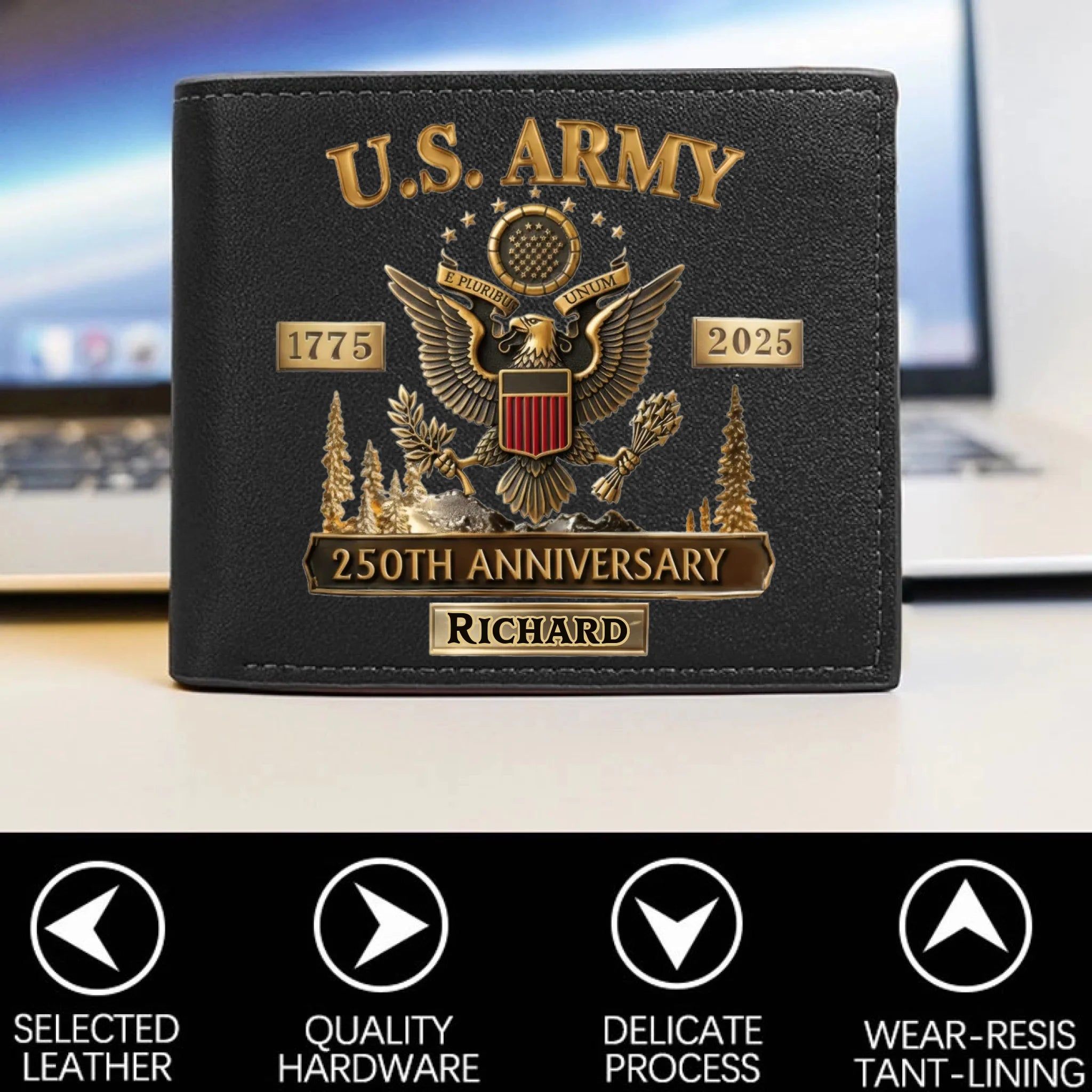 250th Anniversary Veteran Wallet (Rfid Blocking) – Personalized with Your Name & Military Branch