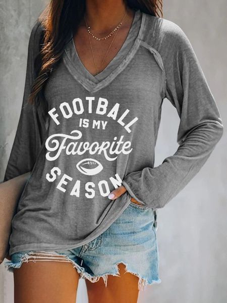 Football Print V-Neck Casual T-Shirt