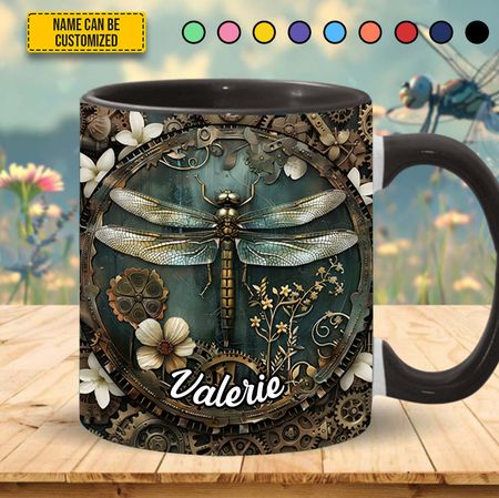 Vintage Dragonfly Floral - Personalized Dragonfly Accent Mug