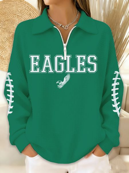 Women's Winter Print Waffle Lapel Top